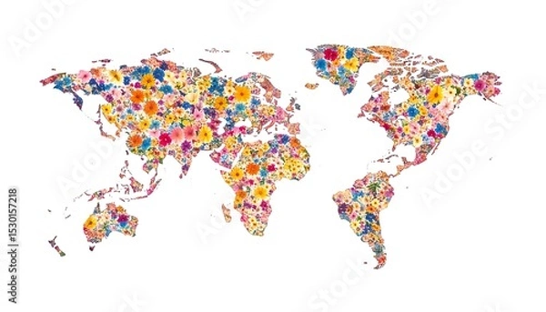 Fototapeta World map made of colorful flowers.