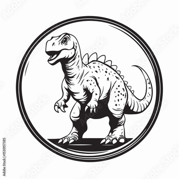 Obraz Black and white Circle Dinosaur Vector illustration on white background.