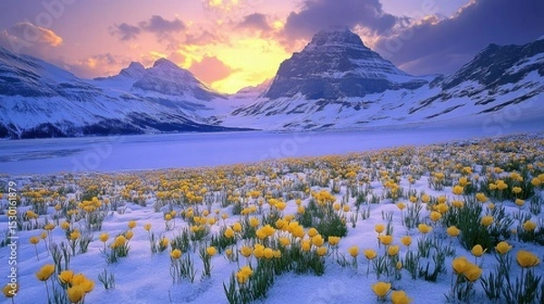 Obraz Banff Winter. Sunrise at Bow Lake in Banff National Park, Alberta, Canada