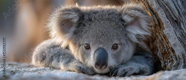Obraz Adorable Koala Relaxing on a Rock with Natural Background