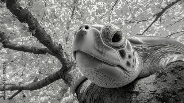 Obraz Close-Up of Sea Turtle Resting on Tree Branch in Natural Setting
