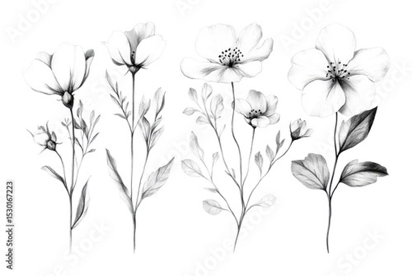 Fototapeta Botanical of elegant flowers artistic display minimalist style isolated on transparent background