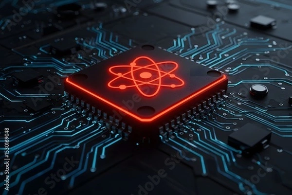 Fototapeta Quantum Computing Revolutionizing Information Processing Illustrated on a Processor, Generated AI
