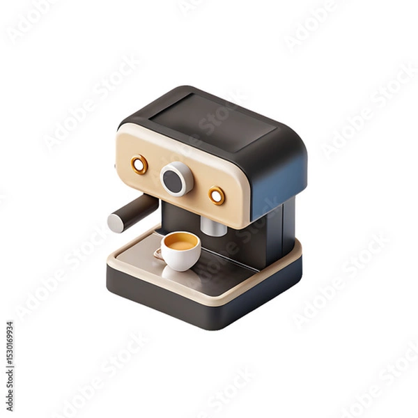 Fototapeta Isolated coffee machine espresso maker brewing cup of coffee cafe beverage drink caffeine 3d render art 