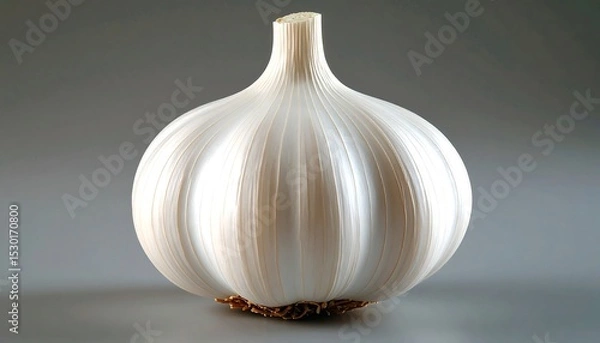Fototapeta Closeup of a fresh with whole garlic bulb with a grey studio background.