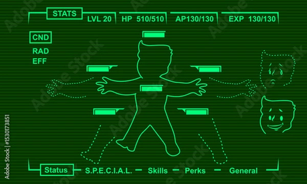 Fototapeta The LED status screen displays vital statistics, including overall condition, providing a clear overview of the wearer's status