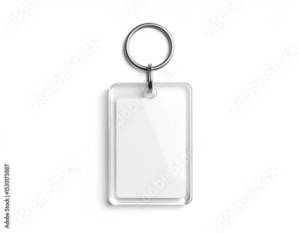 Obraz Mockup of a blank clear acrylic keychain with metal keyring