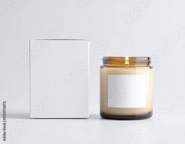Fototapeta mockup of a lit aromatherapy candle in a frosted glass jar
