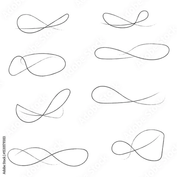 Obraz and drawn collection of curly swishes, swashes and swoops. Brush drawn thick curved smears. Highlight text elements isolated on transparent background. Underline typography tail shapes
