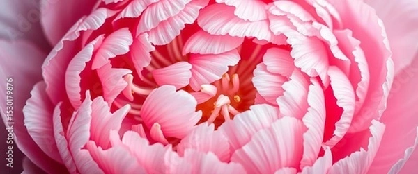 Obraz Intricate details of a blush pink peony's tightly packed petals, pollen-dusted stamens , petal, botanical