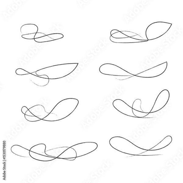 Fototapeta Hand drawn of curly swishes Set, swashes and swoops. Vector thin underline text tails. Hand drawn calligraphy pen curved lines and curls. Calligraphy swirl. Underline typography tail shapes