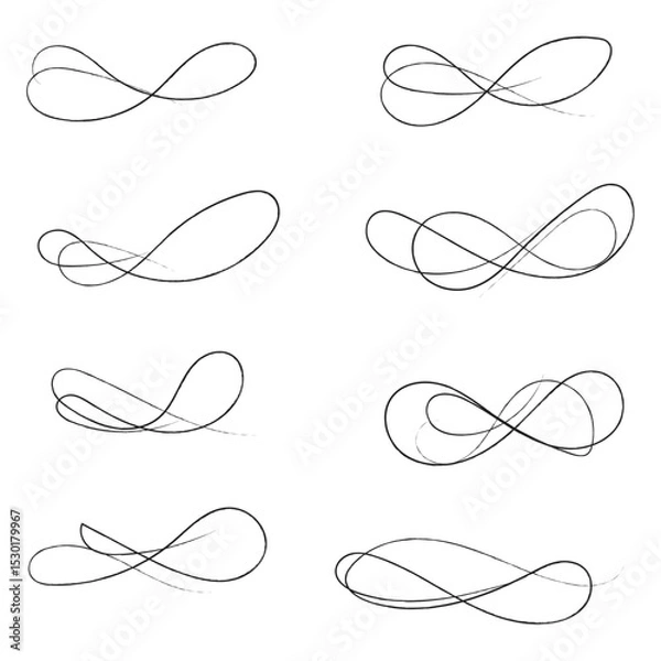 Obraz Hand drawn of curly swishes Set, swashes and swoops. Vector thin underline text tails. Hand drawn calligraphy pen curved lines and curls. Calligraphy swirl. Underline typography tail shapes
