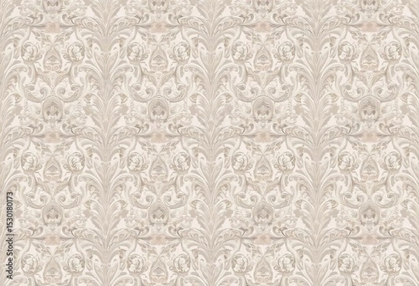 Obraz Intricate white damask wallpaper with embossed floral pattern, damask, home decor