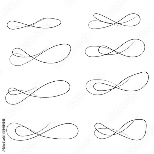 Fototapeta Hand drawn of curly swishes Set, swashes and swoops. Vector thin underline text tails. Hand drawn calligraphy pen curved lines and curls. Calligraphy swirl. Underline typography tail shapes