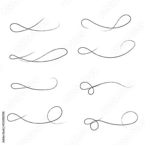 Fototapeta Hand drawn of curly swishes Set, swashes and swoops. Vector thin underline text tails. Hand drawn calligraphy pen curved lines and curls. Calligraphy swirl. Underline typography tail shapes