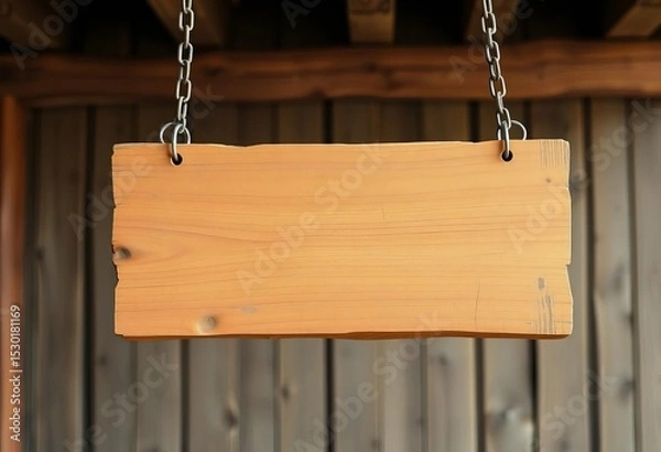 Obraz Rustic wooden signboard hangs from a chain, isolated,  old,  aged