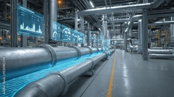 Obraz Digital Twin Visualization of an Underground Urban Pipeline System with Augmented Reality Interfaces and Real-Time Data in a Smart City Control Room.