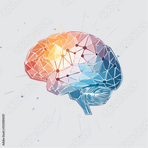 Fototapeta Vector of an abstract AI brain formed from geometric shapes and neural lines in a modern design.