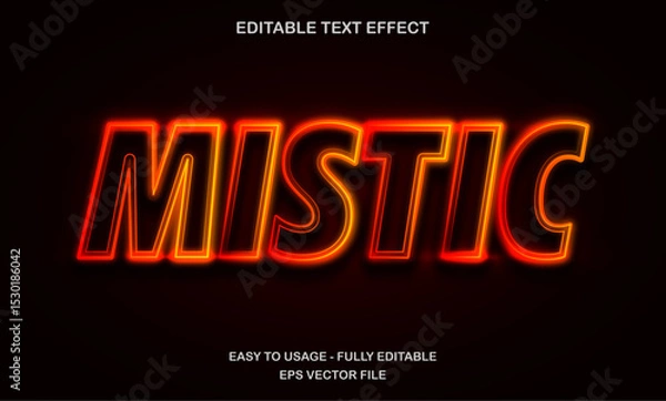 Fototapeta Mystic text, editable text effect template, futuristic neon light text style typeface