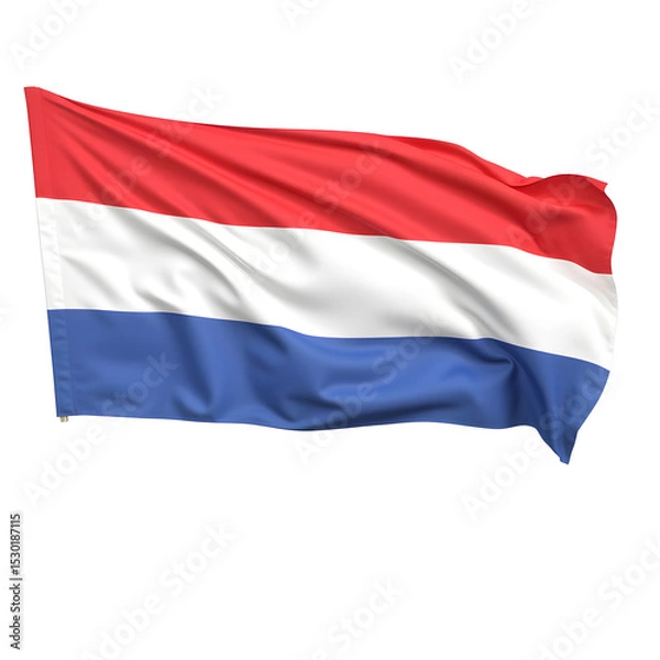 Fototapeta Netherlands flag horizontal stripes, red white blue, floating fabric, no flagpole, isolated white background, European photography