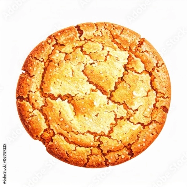 Fototapeta Round Golden Brown Cookie with Crackled Texture