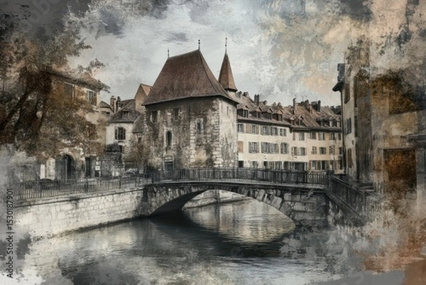 Obraz Annecy France. Mediaeval Cityscape with Thiou River and Bridge View 2018