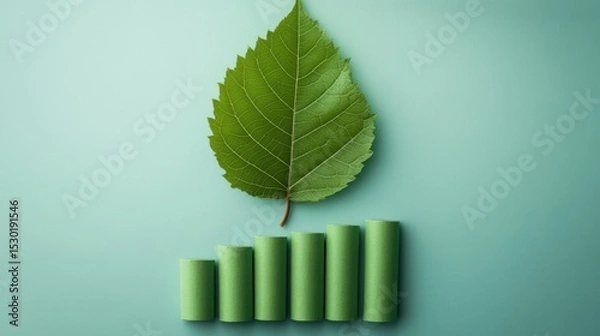 Obraz A green leaf turning into a bar graph, symbolizing the transition of traditional investments 