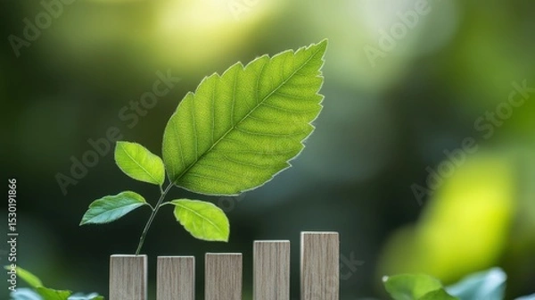 Obraz A green leaf turning into a bar graph, symbolizing the transition of traditional investments 
