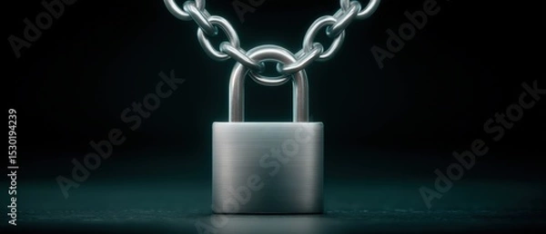 Obraz Security measures for data protection lock and chain image digital workspace graphic design dark environment close-up view cybersecurity concept