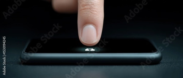 Fototapeta Unlocking mobile security fingerprint authentication on smartphone digital device technology close-up view cybersecurity
