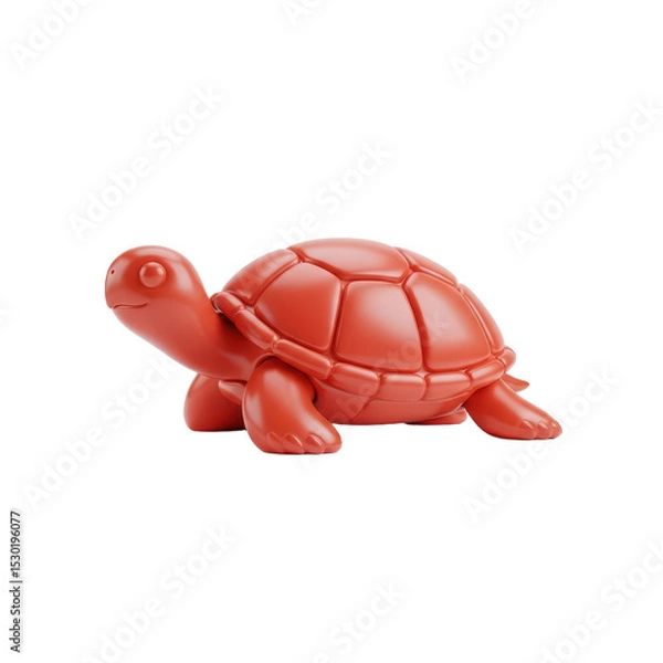 Fototapeta Red Cartoon Turtle Toy on White Background Cute and Playful for Children's Product Display