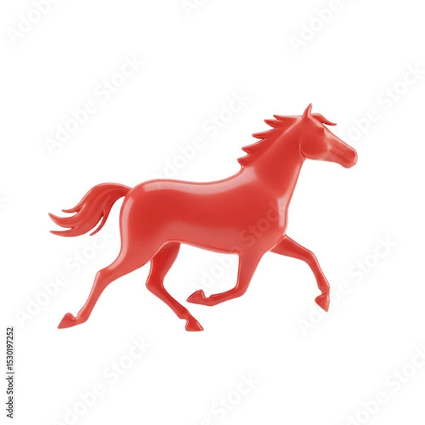 Fototapeta Red Plastic Toy Horse Running on White Background