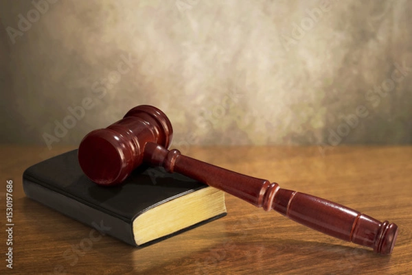 Fototapeta Judge gavel and book on wooden table