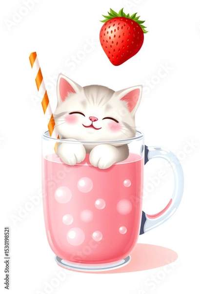 Fototapeta Adorable Kitten in a Strawberry Milkshake