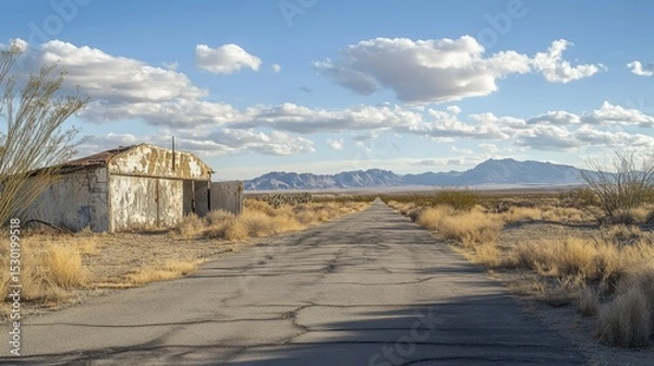 Obraz Abandoned Highway in Mojave Desert, Southern California. Route Through Arid Landscape