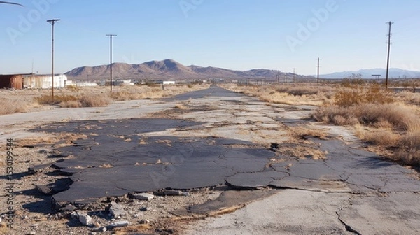 Obraz Abandoned Highway. Deserted Southern California Road in the Mojave Desert