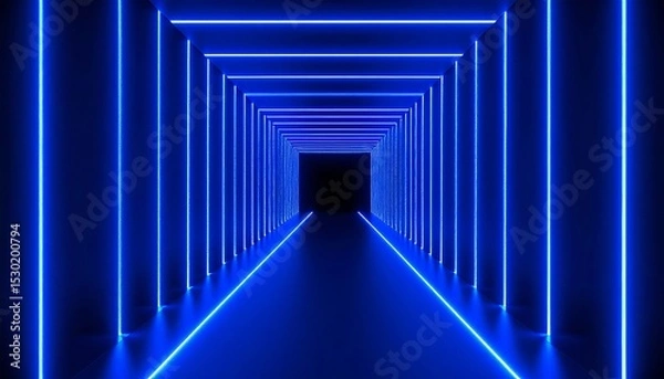 Obraz Blue neon tunnel with futuristic perspective.