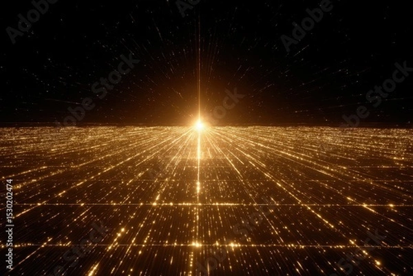 Fototapeta Abstract Representation of Solar Panels Absorbing Light Rays in an Expansive Cosmic Setting