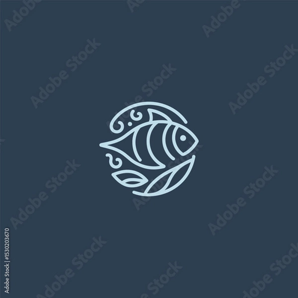 Obraz Fish logo in simple and minimalist line art style.