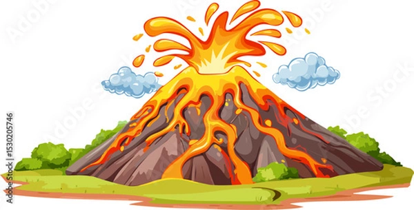 Obraz Volcanic eruption with lava flowing