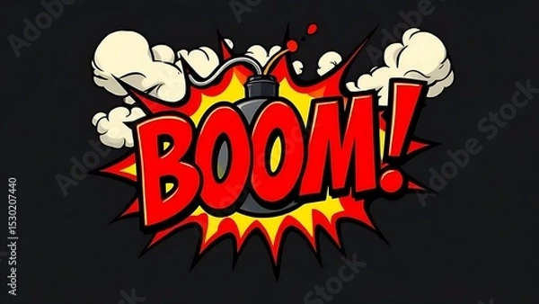 Obraz "BOOM!" Comic Book Style Explosion with Bomb Icon and Dynamic Action Lines - Power, Impact, and Excitement