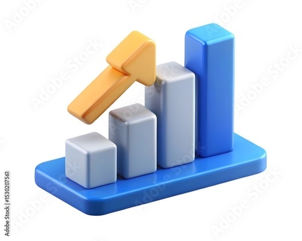 Obraz 3d render of ascending bar graph with up arrow isolated on white background Created using generative AI