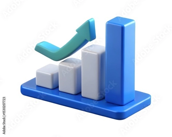Fototapeta 3d render of a growing bar chart with upward arrow isolated on white background Created using generative AI