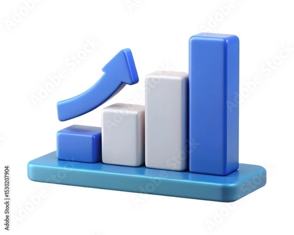 Obraz 3d render of a blue and white bar graph with an upward arrow isolated on white background Created using generative AI