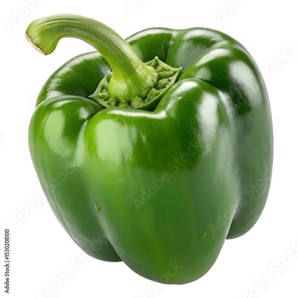 Fototapeta A glossy green bell pepper, isolated on a transparent background.
