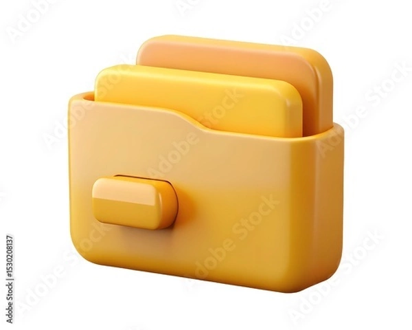 Fototapeta 3d render of yellow folder icon with documents isolated on white background Created using generative AI