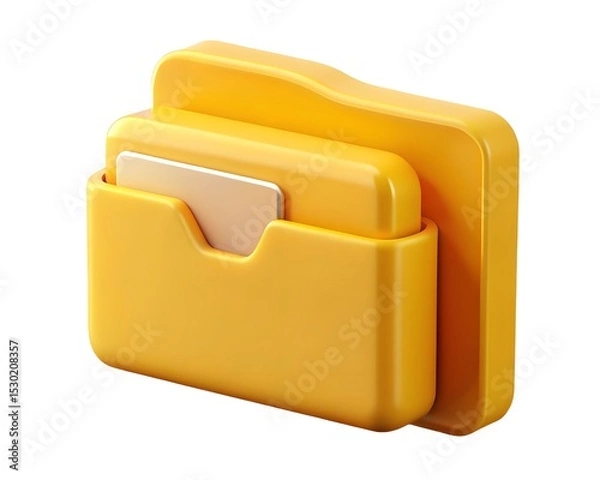 Fototapeta 3d render of yellow folder icon with document inside isolated on white background 