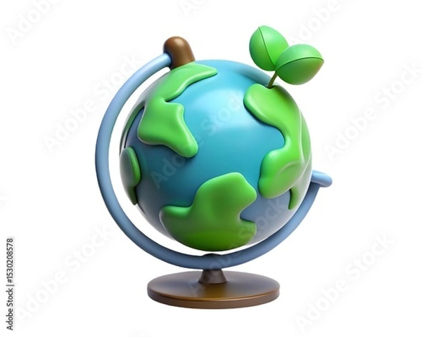 Fototapeta Cartoon globe with sprout plant 3d render isolated on white background Created using generative AI