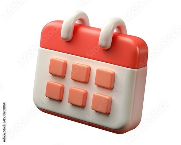 Obraz 3d render of a coral and white calendar icon isolated on white background Created using generative AI