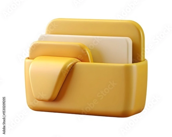 Fototapeta 3d render of yellow folder icon with documents isolated on white background Created using generative AI